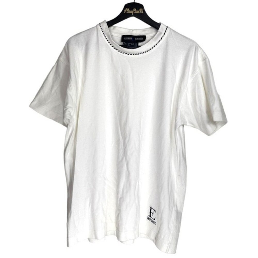 Escada Sport White Cotton T-Shirt Mens Size M With Embroidered Logo & Contrast